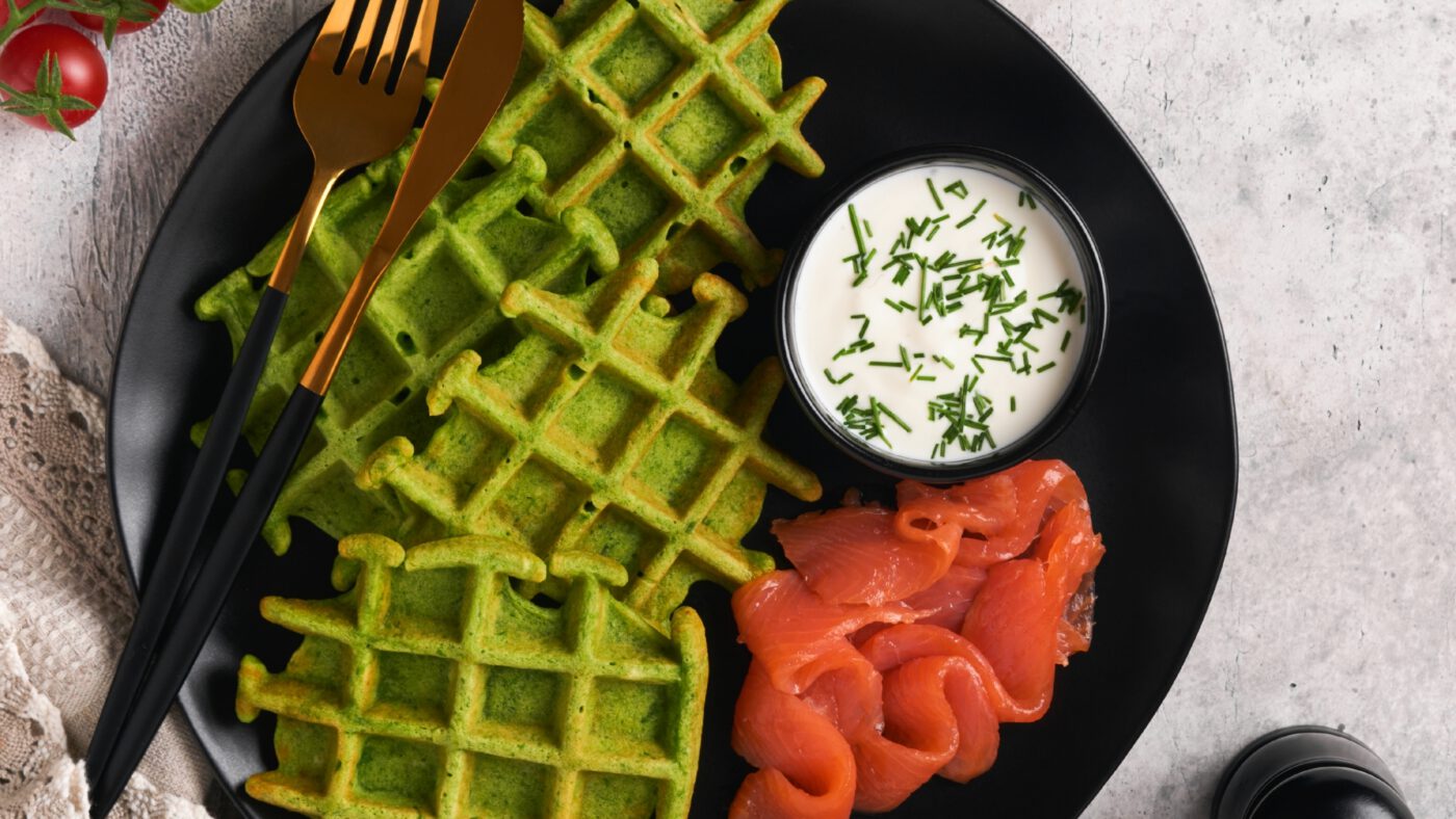 Green Tea Waffle with Salmon